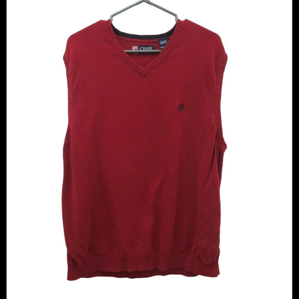 Chaps Mens Size XL Red Cotton Knit V Neck Pullover Vest Logo​